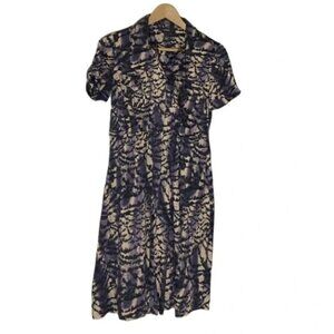 Alfani Button Down Purple  Abstract Animal Print Business Casual Shirt Dress